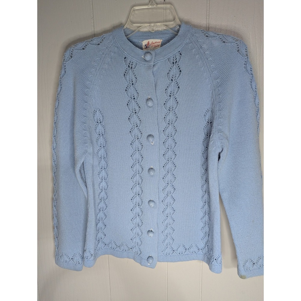 Vintage Americana acrylic baby blue womens small knit button up cardigan sweater